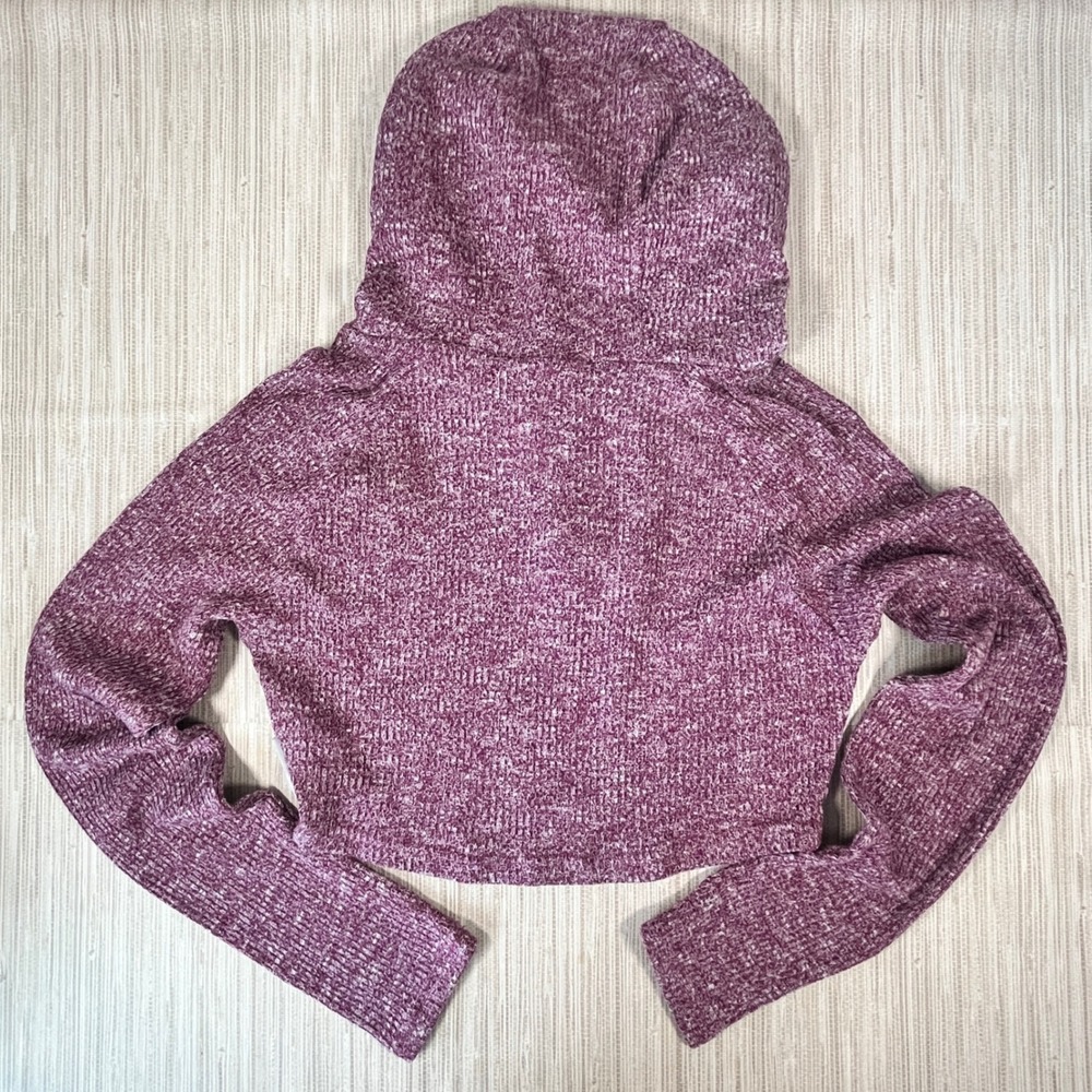Gymshark Cropped Speckled Knit Hoodie Purple Long Sleeve Hooded Sweatshirt Women - Picture 2 of 6
